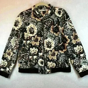 Isaac Mizrahi Live! Jacket Women’s Size Medium Floral Fleece Zip Front Bomber